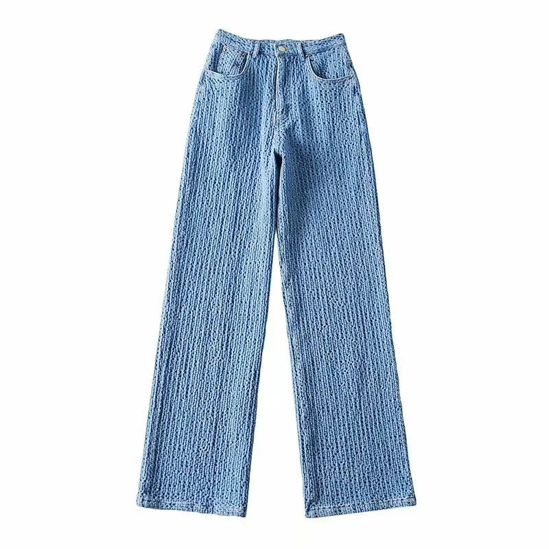

TVVOVVIN Spring Knitting Denim Wide Leg Pants Women's 2021 New Korean High Waist All-match Loose Straight Jeans 0F3M