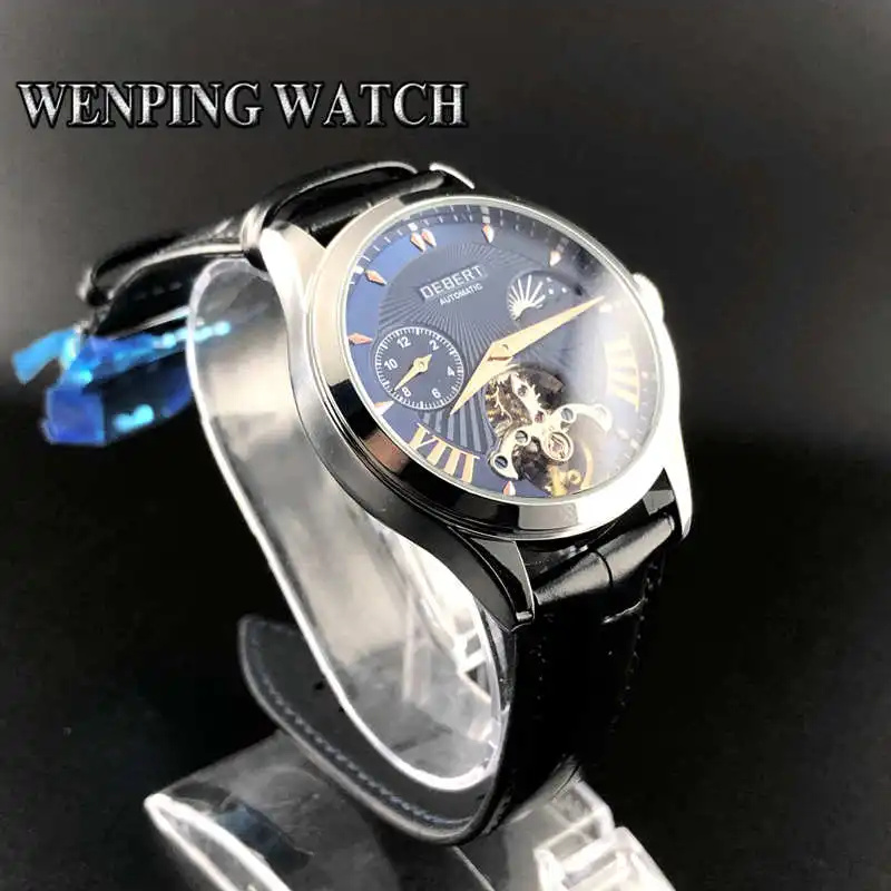 Часы мужские механические водонепроницаемые с кожаным ремешком 41 мм | Наручные