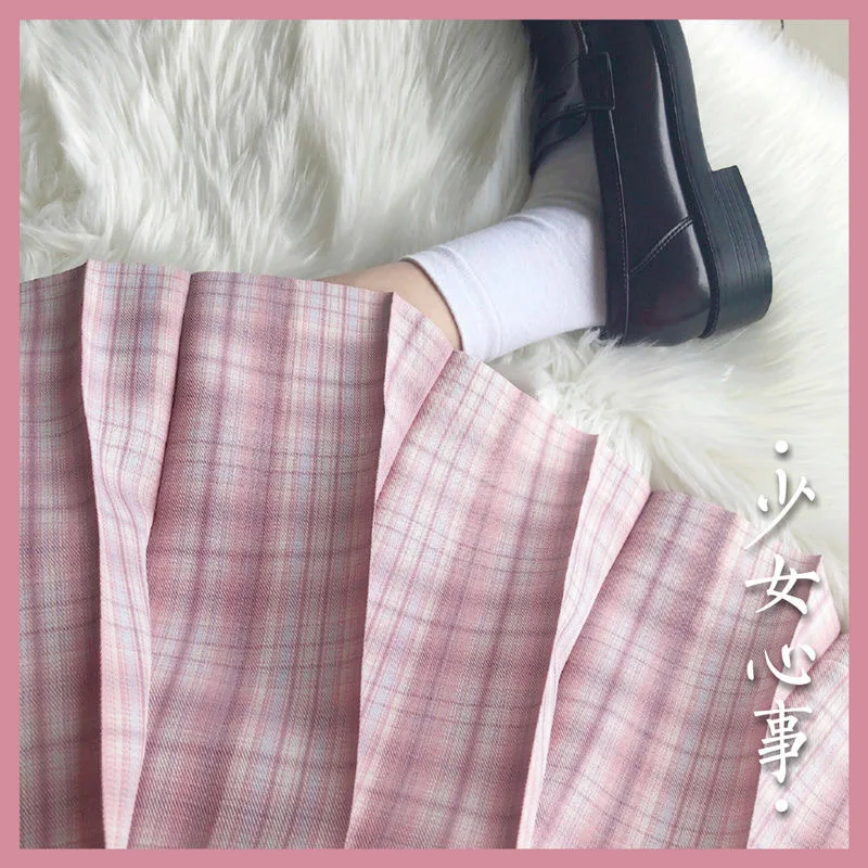 

JK School Uniform Pink Plaid Skirts For Girls Summer High Waist Pleated Skirts Women Dress Students