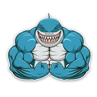 interesting aggressive shark exercise the muscle cartoon colored pvc high quality car sticker motorcycle decoration 22cm16cm