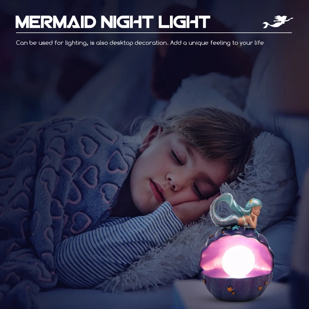 

1Pc Decorative Night Lamp Mermaid Shell Shaped Lamp Bedroom Desktop Light