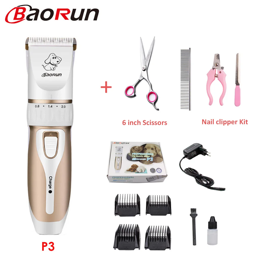 P3 Add KIT-B Baorun P2 кусачки для собак, профессиональная машинка для стрижки домашних животных, кошек, триммер, набор, перезаряжаемая машинка для стрижки кошек, бритва для домашних животных - Цвет: P3 Add KIT-B