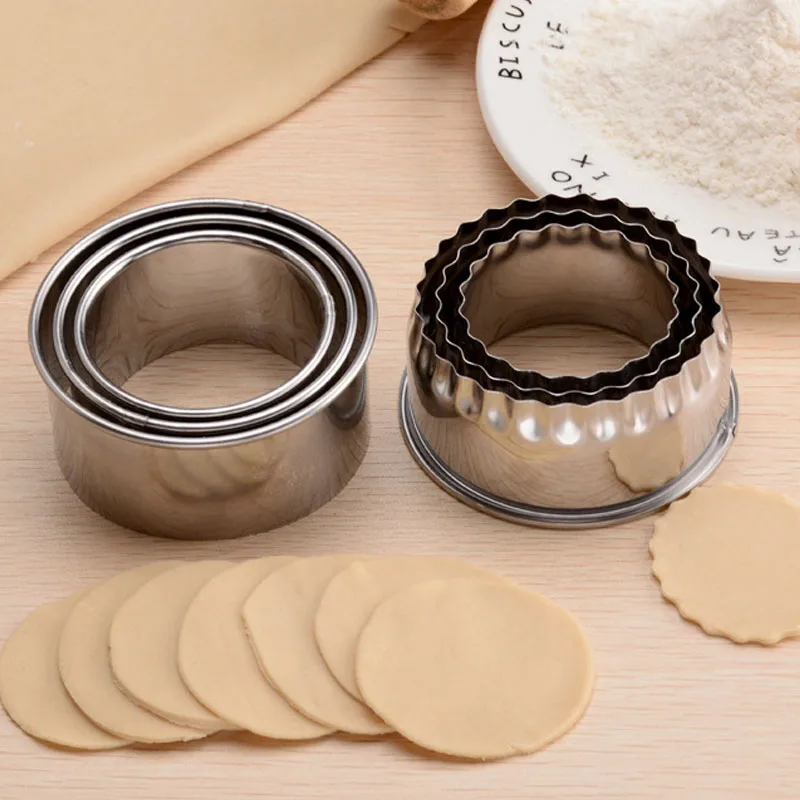 

3Pcs Round/Flower Shaped Dough Cutting Tool Kitchen Gadgets Stainless Steel Dumplings Cutter Portable Dumplings Wrappers Molds