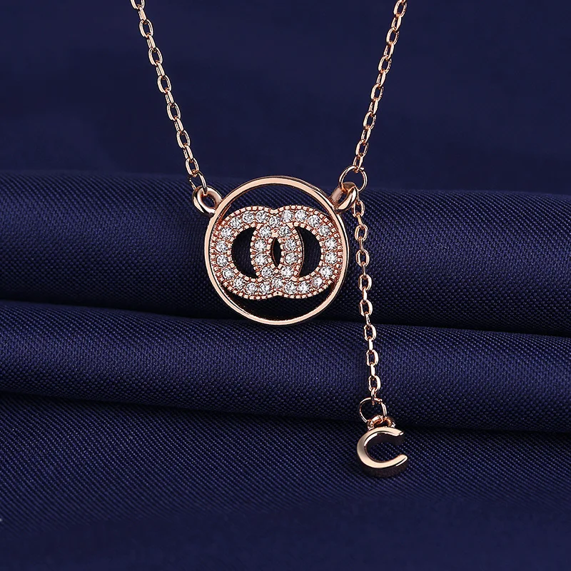 

Personalized Design Zircon Pendant Stainless Steel Custom Rose Gold Ladies Necklace Fashion Jewelry Bridesmaid Gifts