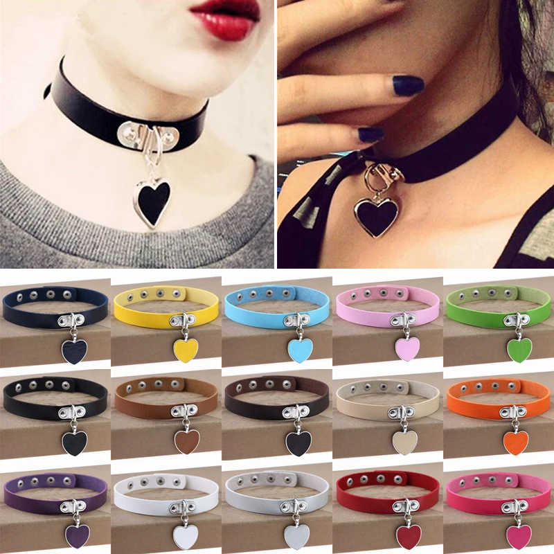 

Punk Clavicle Chain Women Colorful Nightclub Party Leather Clavicle Chain With Heart Pendant Jewelry For Girlfriends Cool Gifts