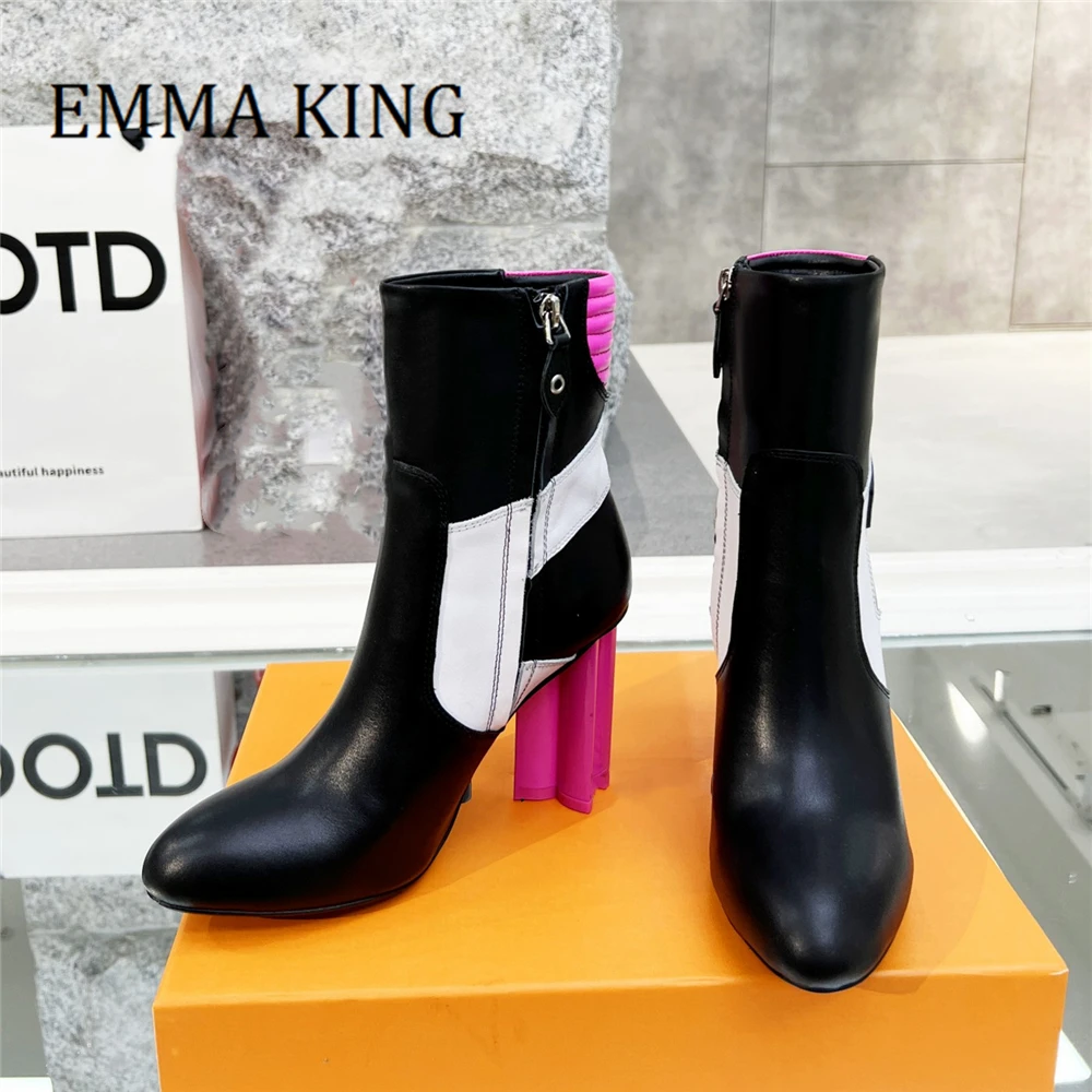 

Женские ботильоны из натуральной кожи, с круглым носком, 95 мм