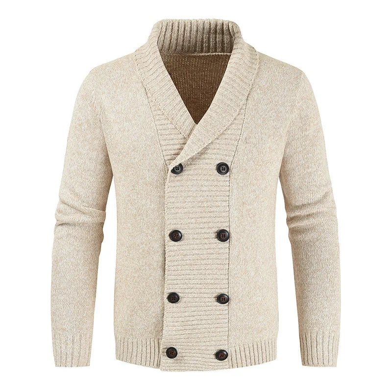 

Men Sweater Home Casual Solid Color Long-sleeved Twisted Autumn and Winter Cotton Lapel Knitted Double-breasted Sweater Jacket