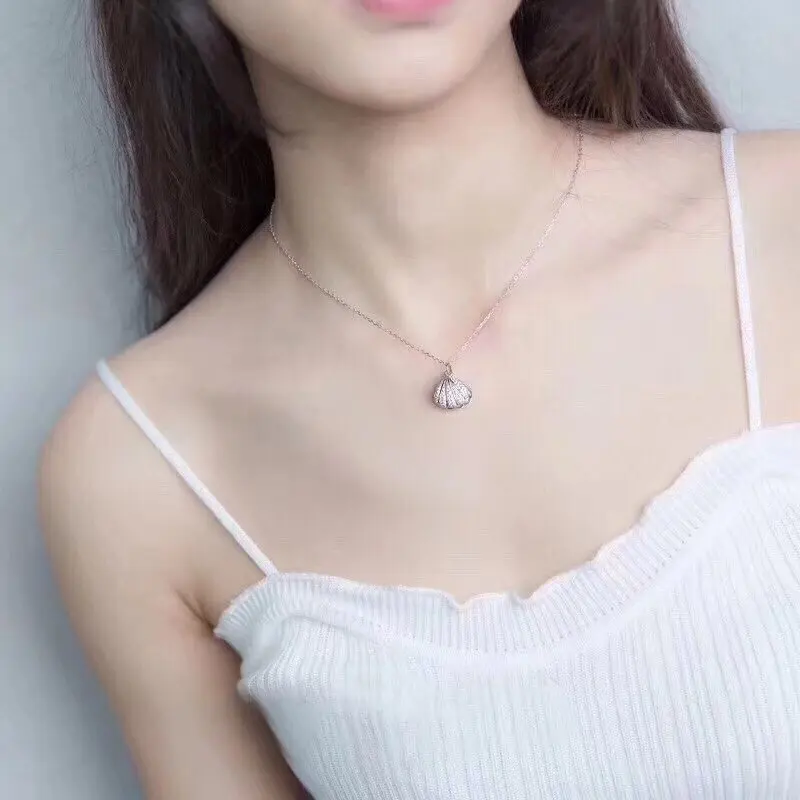 

Real 100% 925 Sterling Silver Shellfish Shell Pendant Necklace Women Choker Mussel Inlaid Pearl Exquisite Jewelry Ocean Style