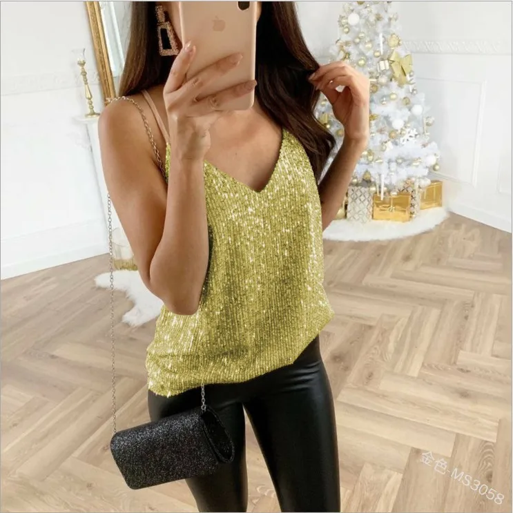 Wipalo S-5XL Plus Size Bronzing Strap Top Casual Sling Vest Women V Neck Basic Cami Sleeveless Women'S Summer Tank Tops | Женская