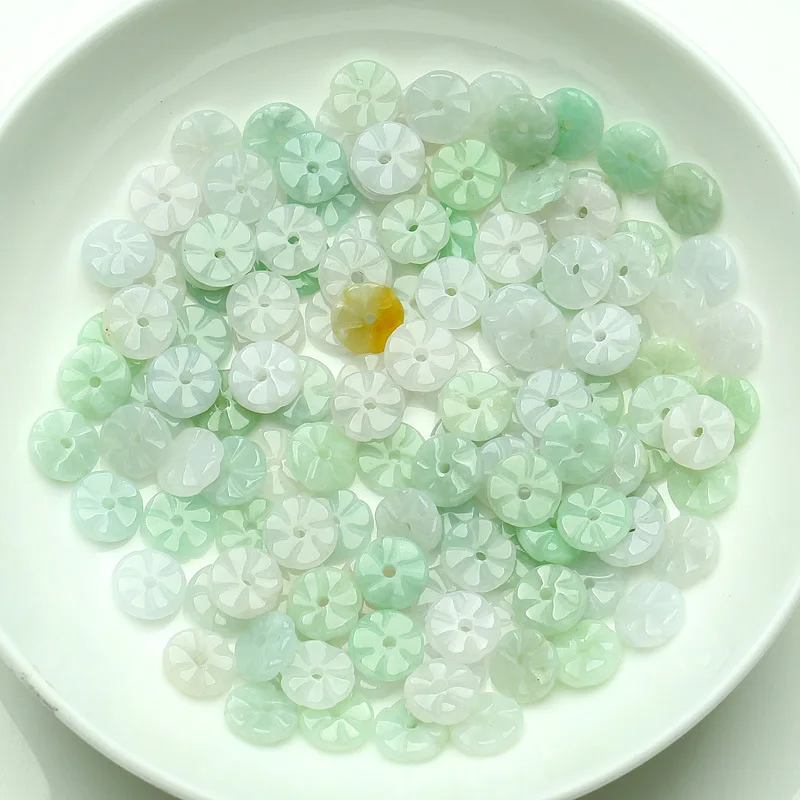 

Natural Myanmar jadeite handcarved flower DIY 100% real jade bracelets necklace jade accessories septa scattered beads