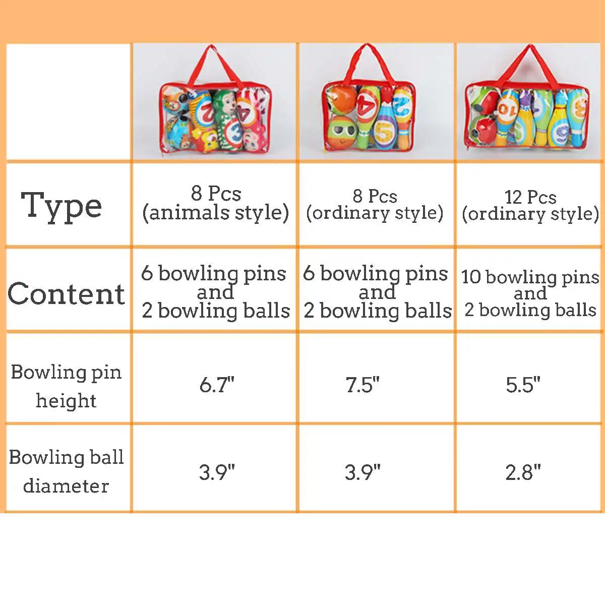 

8/12PCS Cute Bowling PU Soft Indoor Sport Play Games Safe Foam Kids Bowling Set Children Indoor Sport Family Funny Game Toy Gift