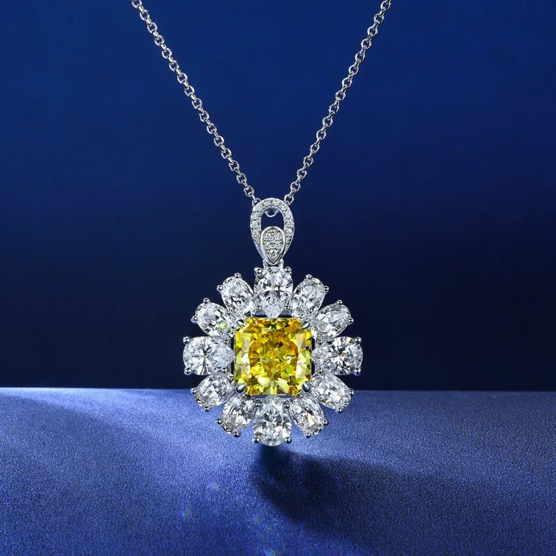 Luxury 23*33mm Pendants Necklaces For Women Silver Color Blue Diamond Female Pendant Jewelry Ladies 40cm Yellow Pendant Necklace