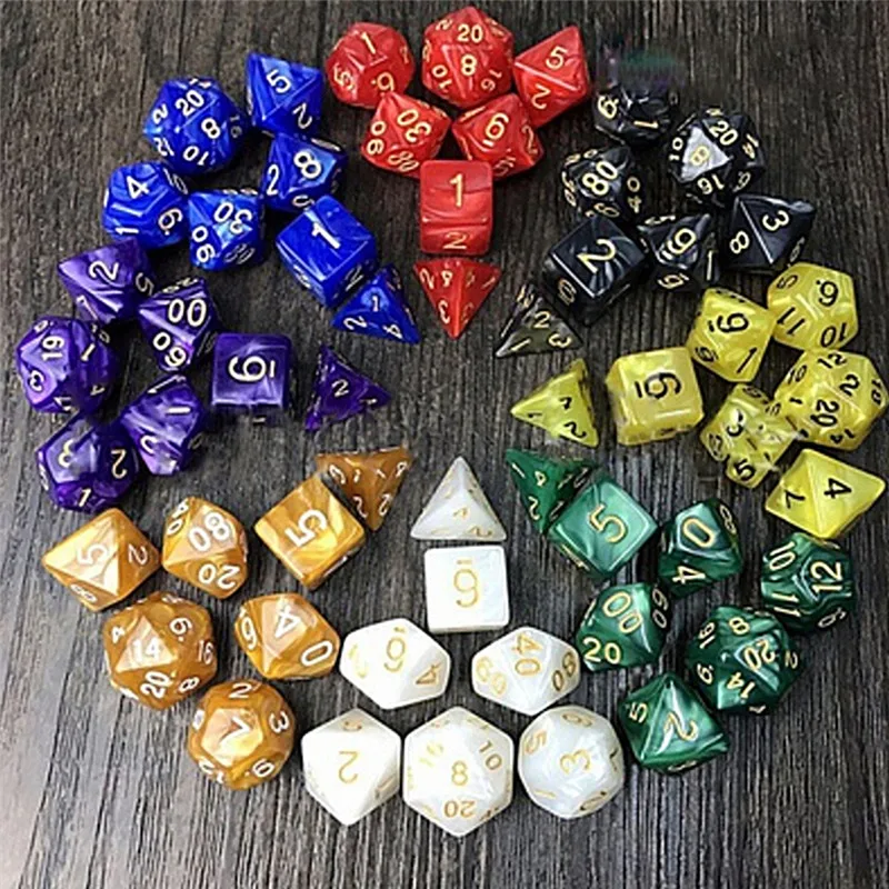7 шт./компл. 6 цветов многогранные игральные кости d & d4 d6 d8 d10 % d12 d20 игровые