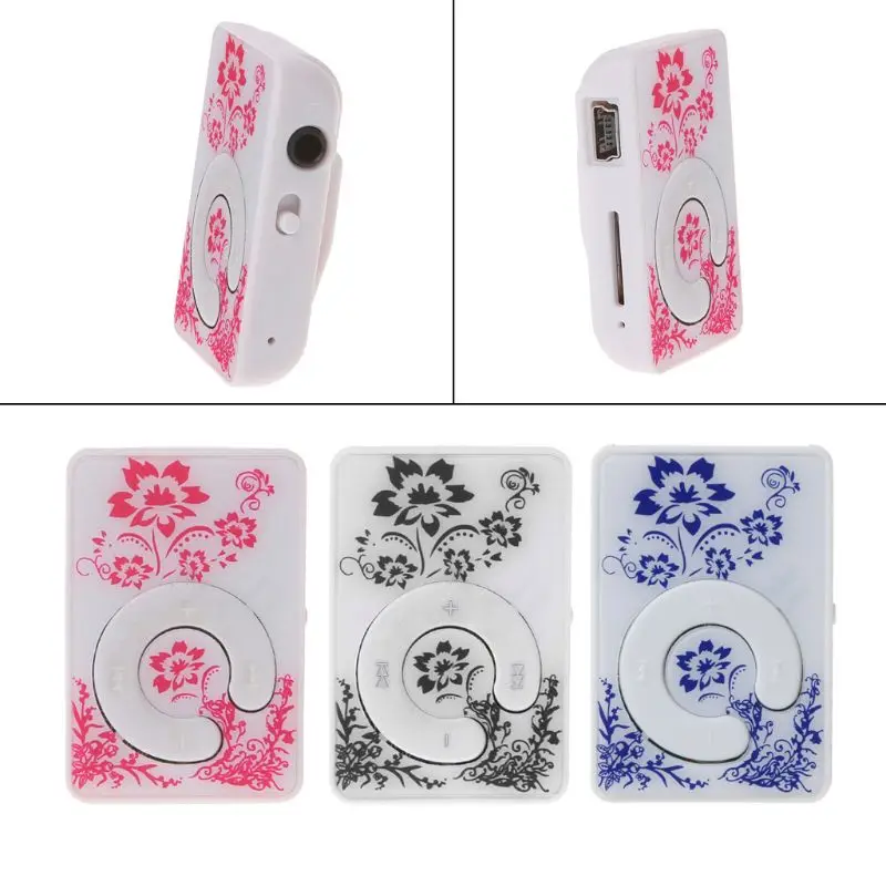 Мини клип цветочный узор музыкальный MP3 плеер 32 Гб TF карта с мини USB кабель +