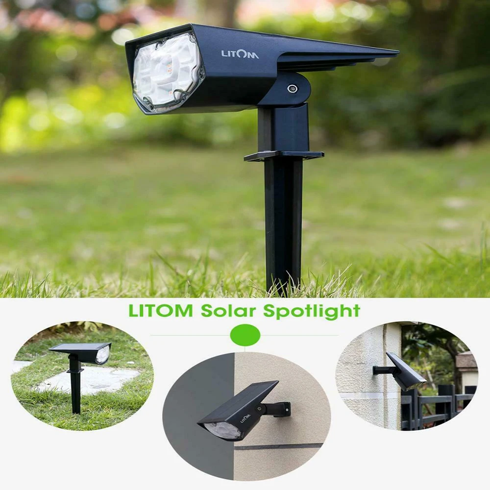 

LITOM 12 LED Solar Garden Light Upgraded IP67 Waterproof Lamp Outdoor 2 Lighting Modes 2-in-1 Adjustable Solar Spotlights 2 Pack