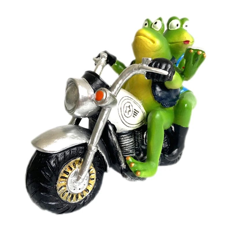 

Creative Motorcycle Couple Frog Statues Resin Figurines Ornament Fun Lover Animal Romantic Sculpture Home Office Decor