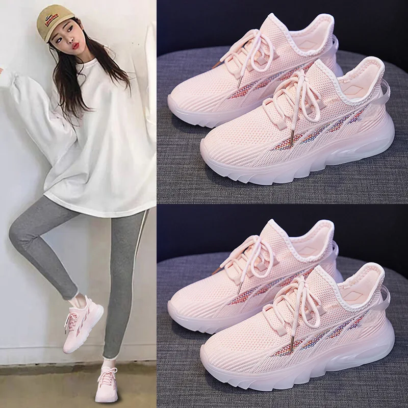 

2021 New Summer Women Sneakers Girl Breathable Knit Hollow Out Fashion Comfortable Casual Sport Shoes Trainers 4 Colors Hot Sale