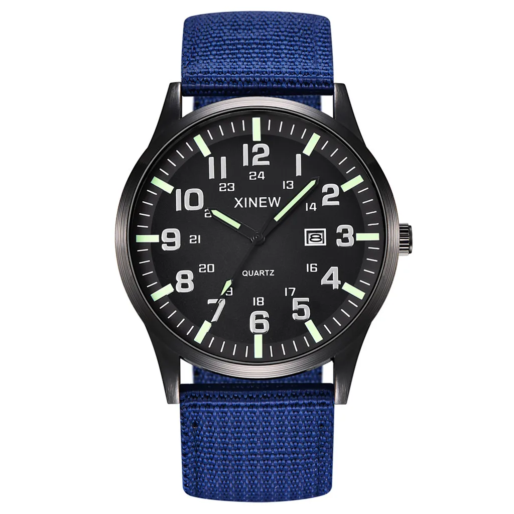 

Mechanical Wristwatch for Men Boy Round Dial Woven Nylon Strap Band Military Calendar Quartz Wrist Watch Gift Clock reloj hombre