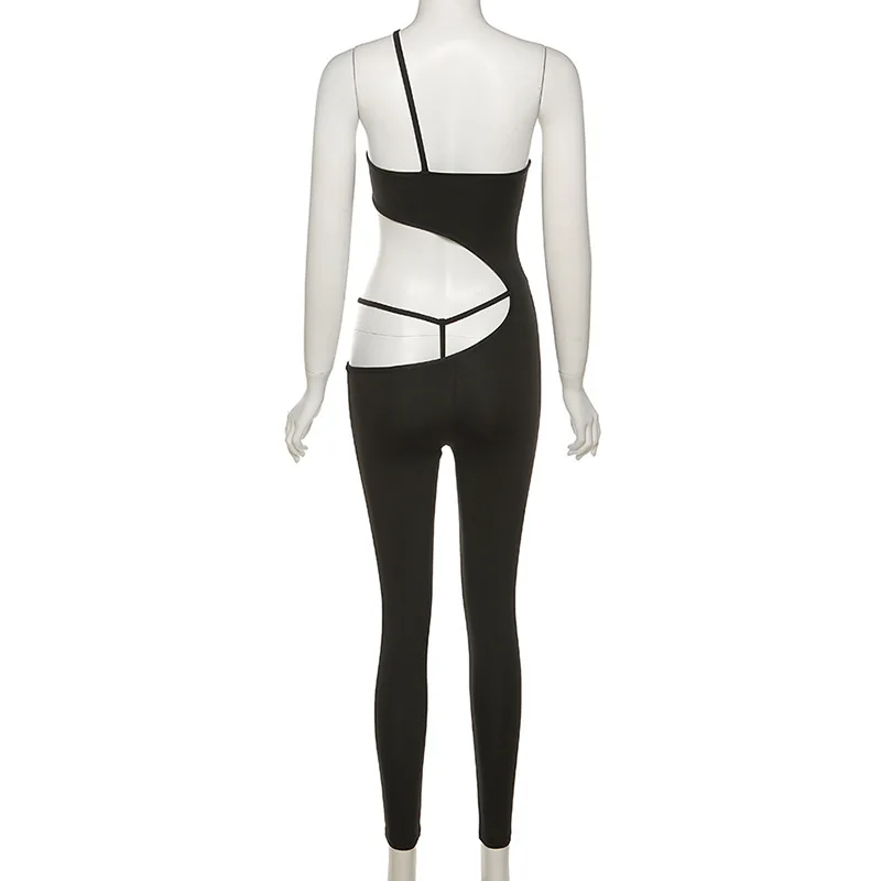 

2021 Fashion Club Outfits for Womens Sexy Asymmetric Cutout Bodycon Jumpsuits Long Pants White Black Dropshipping