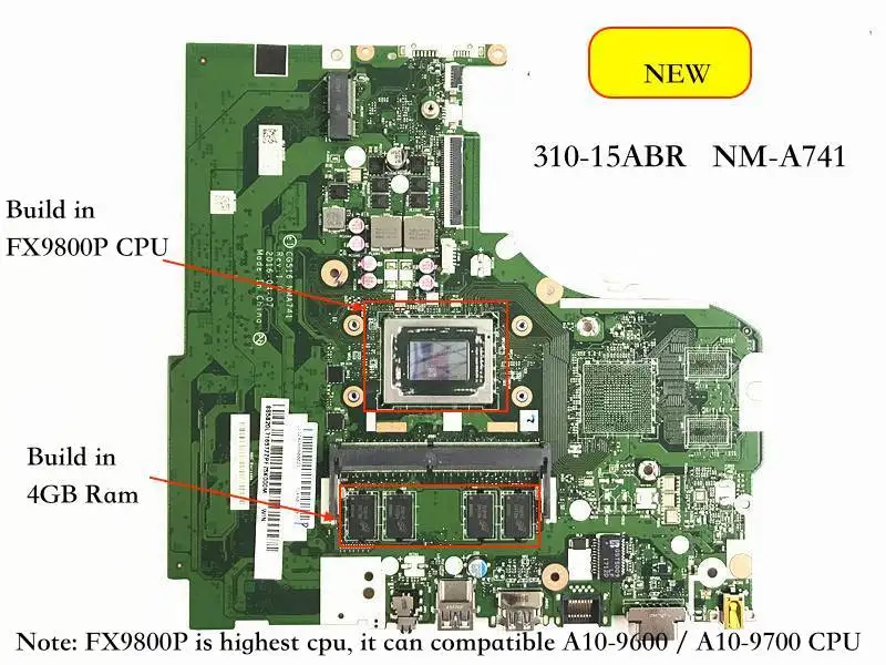 

PN 5B20L71652 for Lenovo Ideapad 310-15ABR Laptop pc motherboard CG516 NM-A741 with FX9800P cpu 4G RAM
