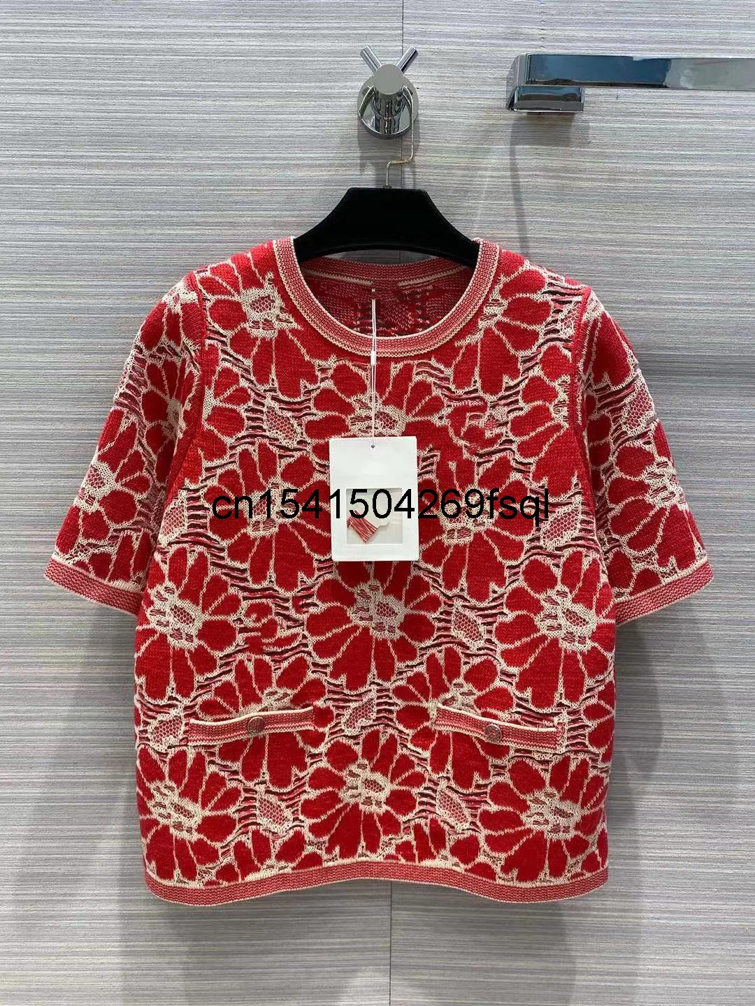 

2021 Autumn Winter Elegant Classic Knitted Pullover Sweater Woman Short Sleeves Jacquard Clothing Luxury Designer Street Wear