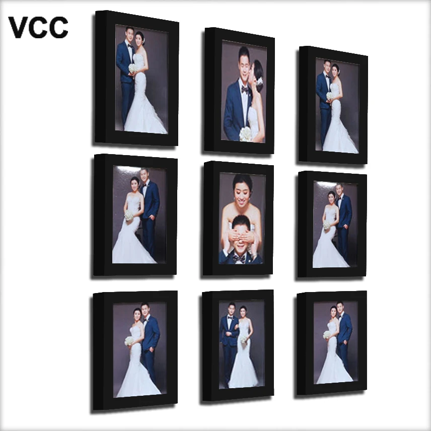 

9 Pcs/Set Black Classic Photo Frame For Wall Hanging Wedding Couple Recommendation White Pictures Frames Wall Frame Home Decor