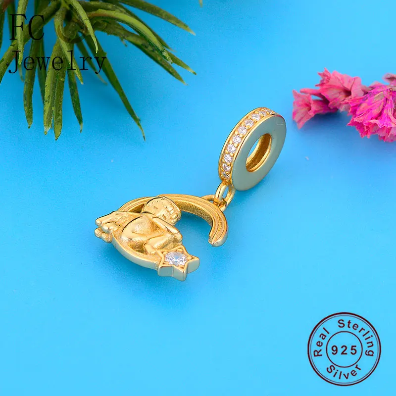 FC Jewelry подходит для брендового браслета 100% Серебро 925 пробы золотой цвет ангел
