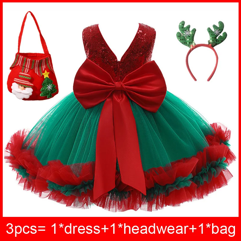

LZH Baby Girls Christmas Dress For Baby Bow Sequins Party Dress Children Costume Kids Red Tutu Princess Dress 1st Birthday Dress