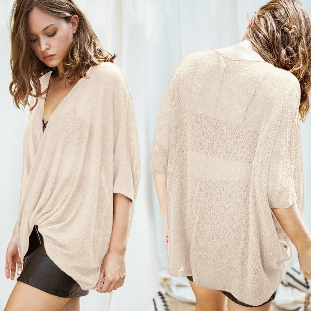 Женский трикотажный свитер с V-образным вырезом и рукавом летучая мышь | Женская