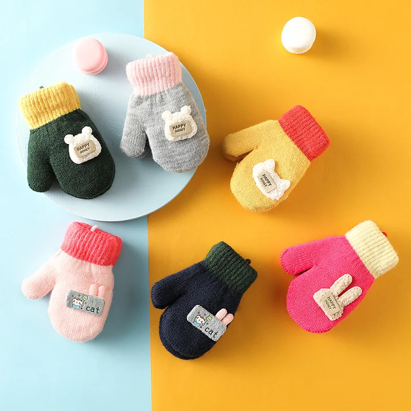 

1 пара мультяшных детских варежек Зимние теплые детские перчатки для мальчиков и девочек Мягкие вязаные детские варежки для прорезывания з...