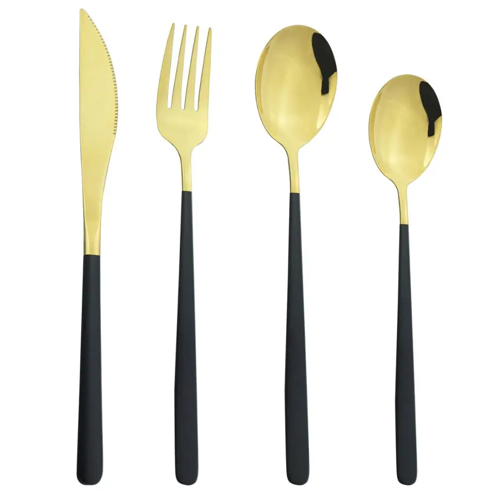 Набор столовых приборов черного и золотого цвета 4 шт./компл. нож вилки набор из
