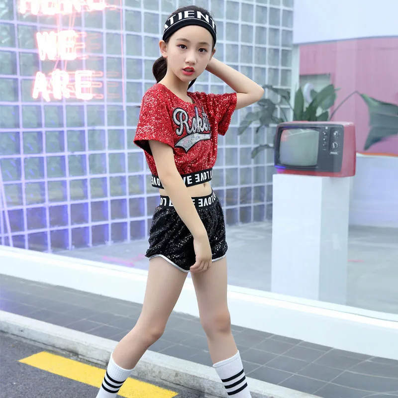 

Kids Modern Jazz Dance Costumes Sequin Children Hip Hop Ballroom Performance Dancing Wear Girls Fashion Streetwear Rave Outfits