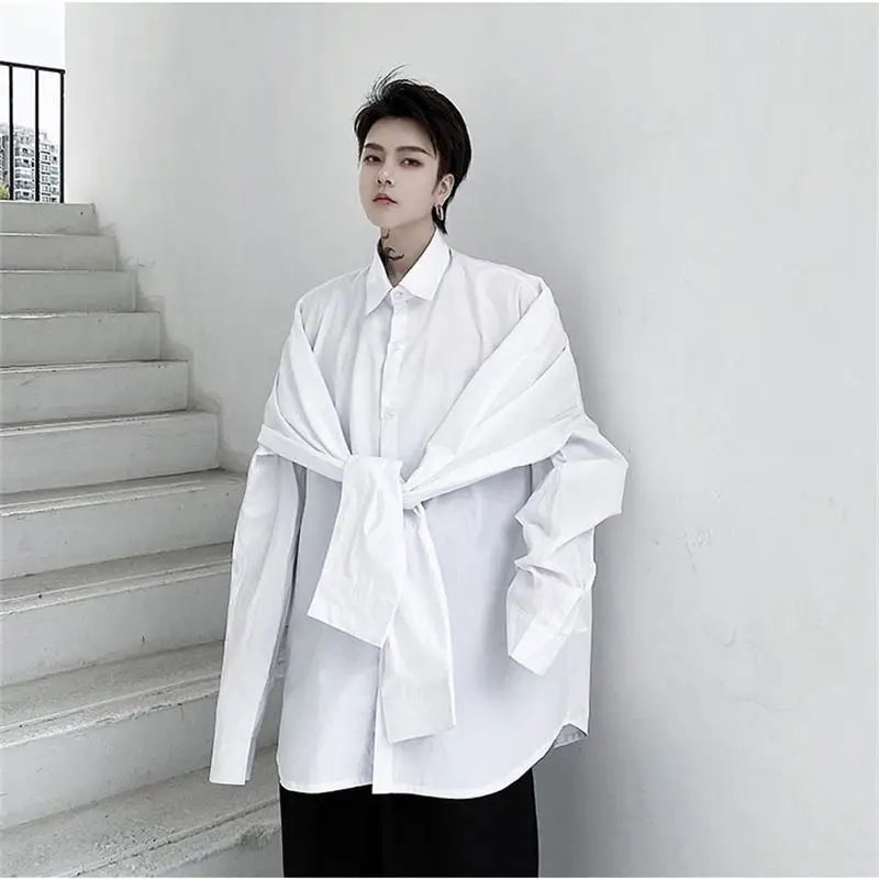 Men's Long-Sleeve Shirt Spring And Autumn Style Personality Double Sleeve Design Lovers With Casual Loose Large Size Shirt