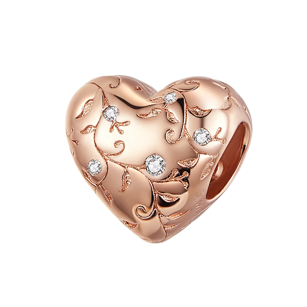 ROSE GOLD COLOR Bamoer, Европейский узор, сердце, бусины, шарм, серебро, 925,, пасторальный стиль, Ретро стиль, цветок, амулеты, ювелирное изделие, сделай сам,, новинка SCC1323 - Цвет: ROSE GOLD COLOR