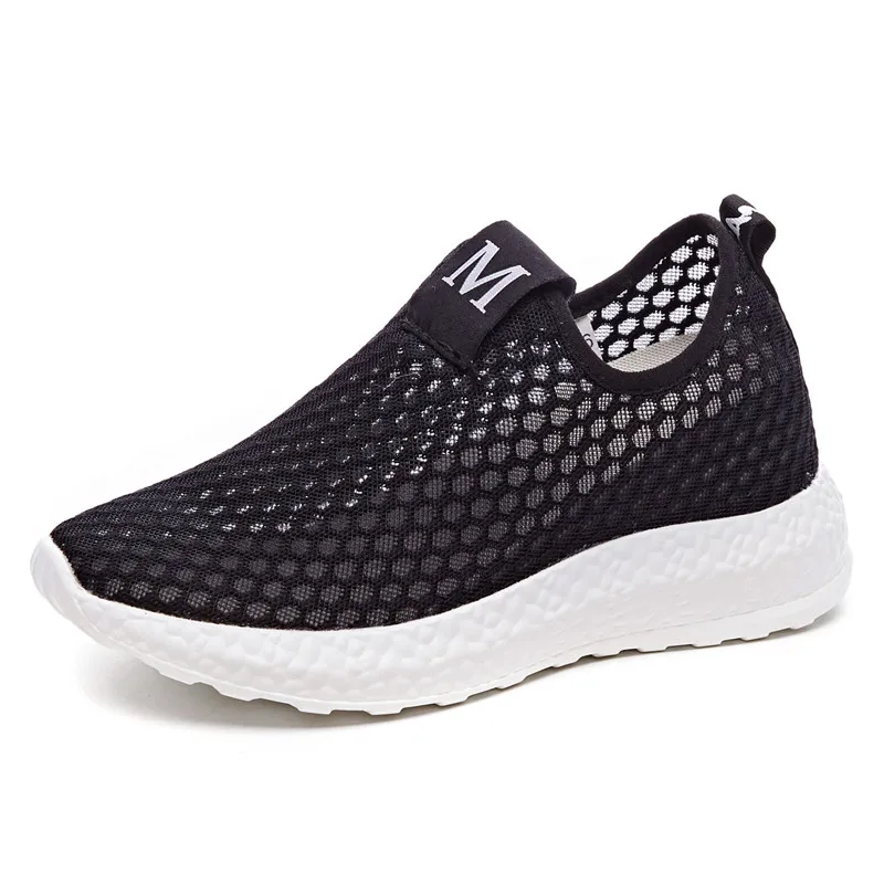 Woman Tennis Shoes Slip-on Ladies Light Black Sports Shoes Female Sneakers Breathable Women Flats Outdoor Walking Tenis De Mujer