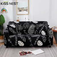 elastic leaves pattern european style black whitechaise longue sofa cover 1 2 3 4 seaterl shaped corner sofa need 2 piece