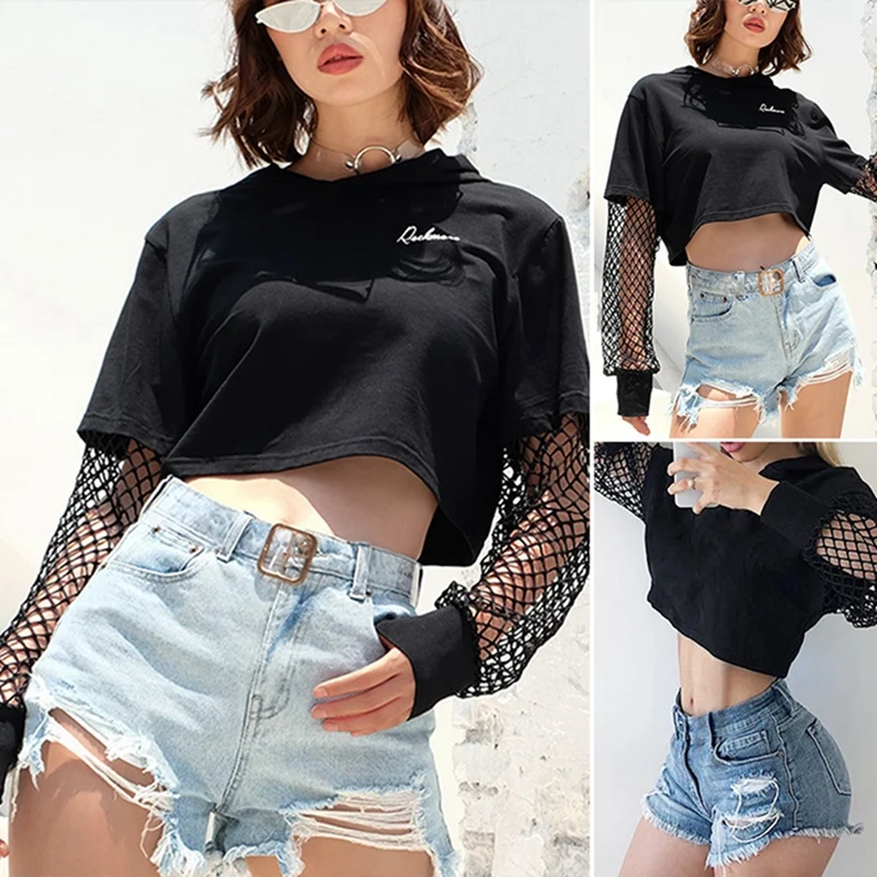 

Осенние толстовки с длинным рукавом, джемпер, Свободный свитшот, пуловер, сетчатые сексуальные однотонные свитшоты