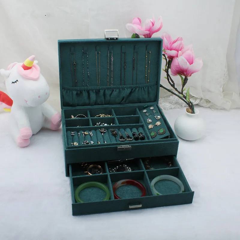 Двухслойная бархатная шкатулка для ювелирных изделий европейская вместительная