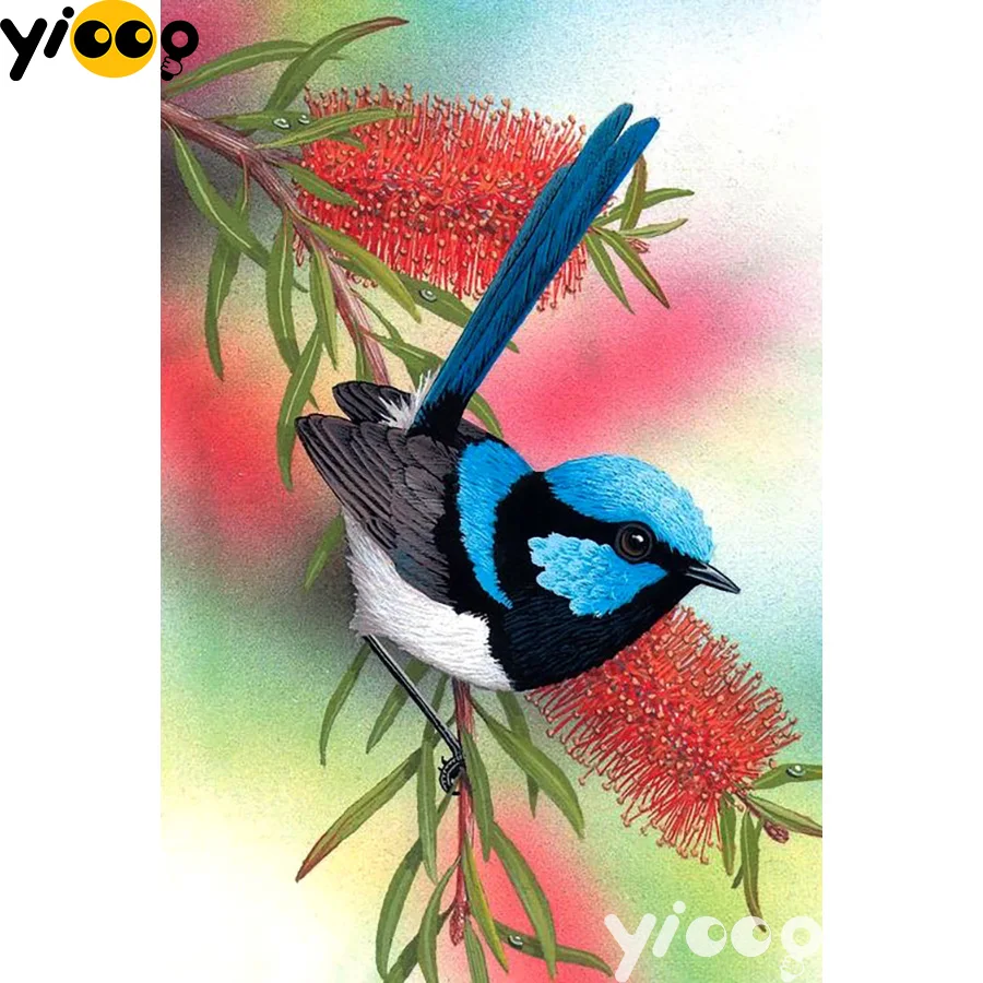 Полноразмерная/круглая алмазная живопись Голубой Робин на дереве 5D сделай сам