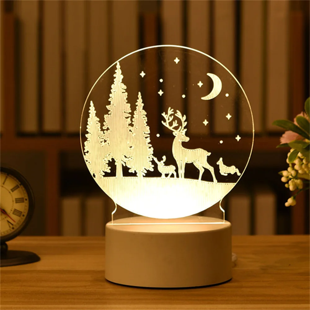 

Christmas Elk 3D Acrylic USB Night Light Christmas Decorations for Home Tree Xmas Gift Navidad 2021 New Year Home Decore Garland