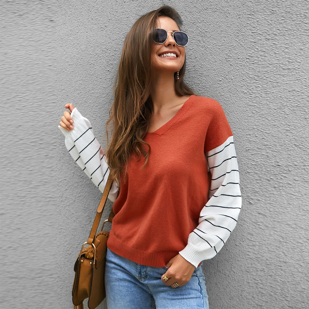вязаный свитер женский пуловер осень зима 2019 свободный с v образным вырезом кофты