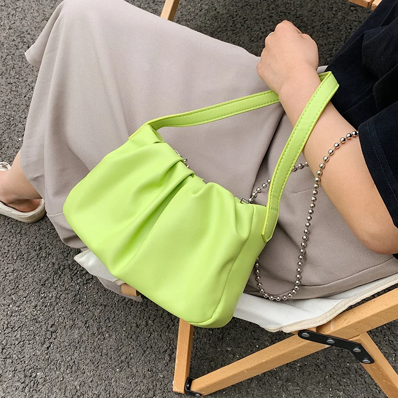 

Fashion Ruched Cloud Bag Leather Baguette Shoulder Crossbody Bags for Women 2021 Luxury Brand Bolso Sac A Main Handbags Designer