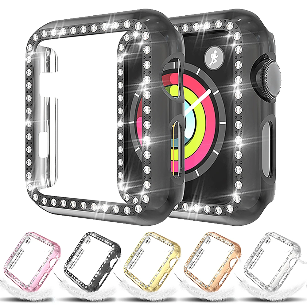 

Diamond Case For Apple Watch 42mm Series 6 5 44mm 40mm iWatch 4 Screen Protective cover PC Watch Case apple watch 3 SE case 38mm