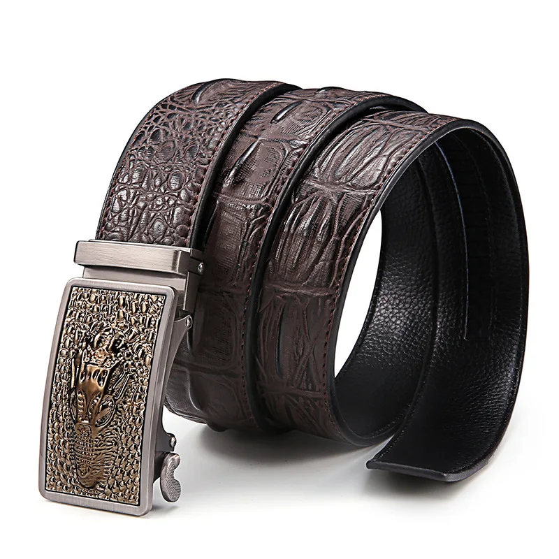 

Men fibre leather Croc Design Ratchet Buckle leather belts