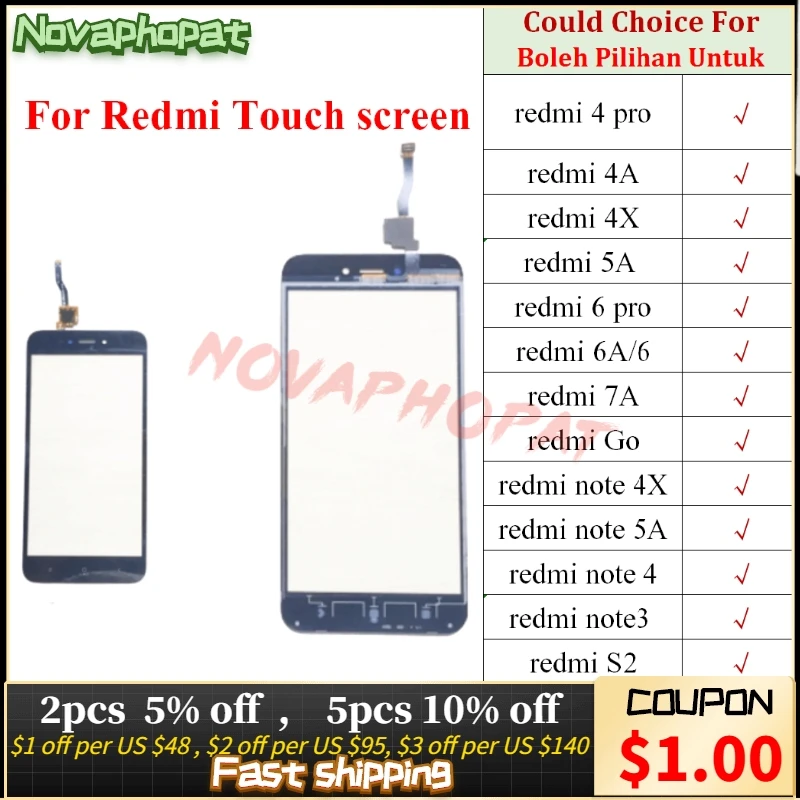 Novaphopat для Redmi Note 3 4 6 Pro 4A 4X 5A Prime 6A 7A 7 S2 Y2 Go сенсорный экран дигитайзер стеклянная