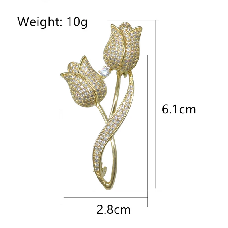 Женская брошь в форме тюльпана Элегантная Брошь золотого цвета с фианитом