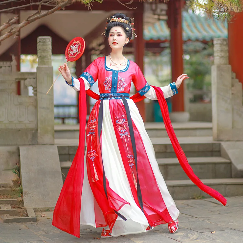 

Red Hanfu Chinese Traditional National Fairy Embroidery Costumes Han/Tang/Ming Dynasty Ancient Classical Dance Clothes DQL3086