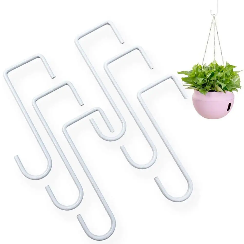 

6Pcs White Steel Hangers Indoor Flower Baskets Outdoor Fence Gardening Hooks
