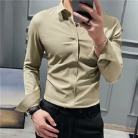 brand clothing mens high grade long sleeve shirtsmale slim fit business casual lapel shirt dress shirt tops plus size s 4xl