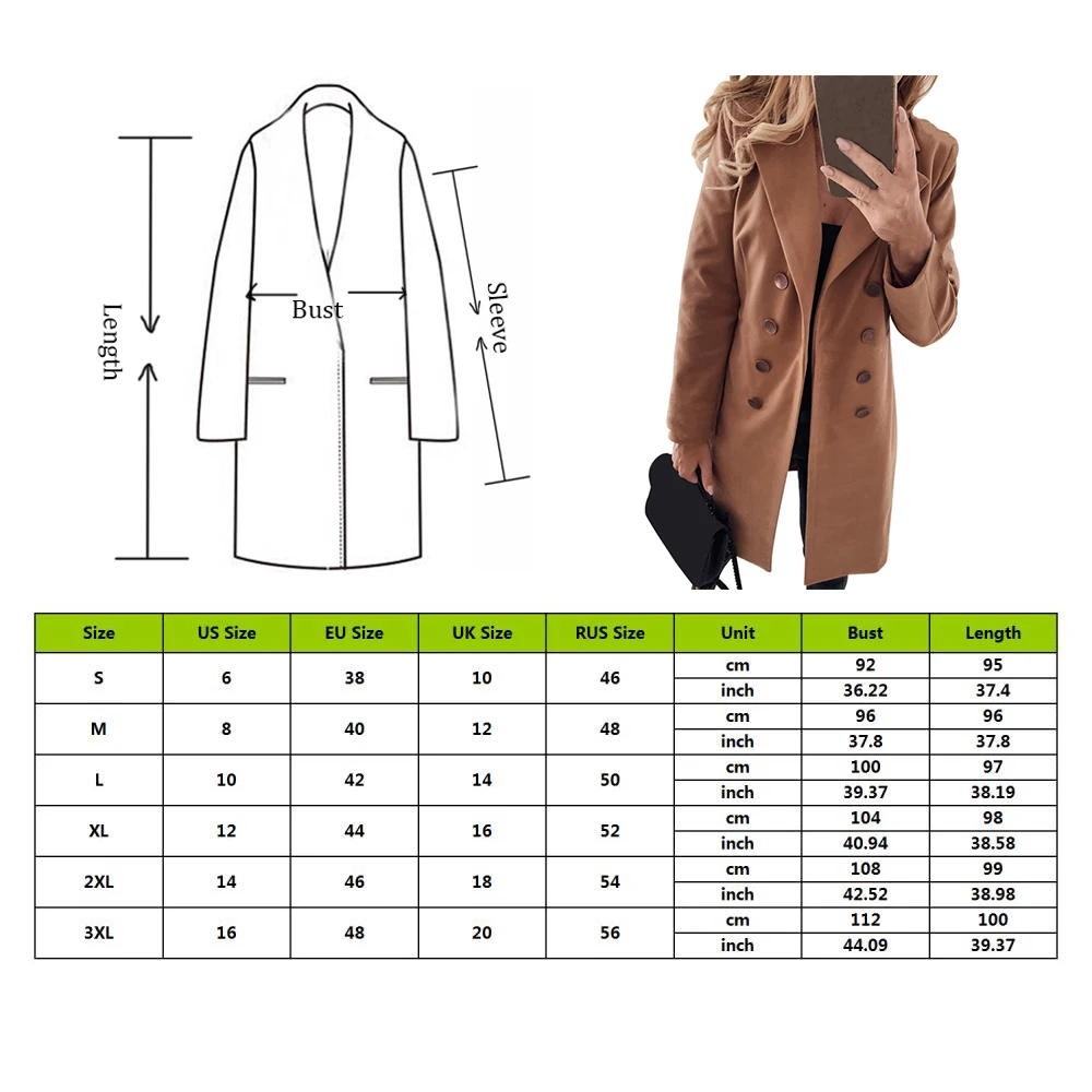 Пальто женское весеннее 2020 года Solid Color Basic Essential Double-Breasted Coat Mid-Long Wool Blend Pea Mujer S-3XL on.